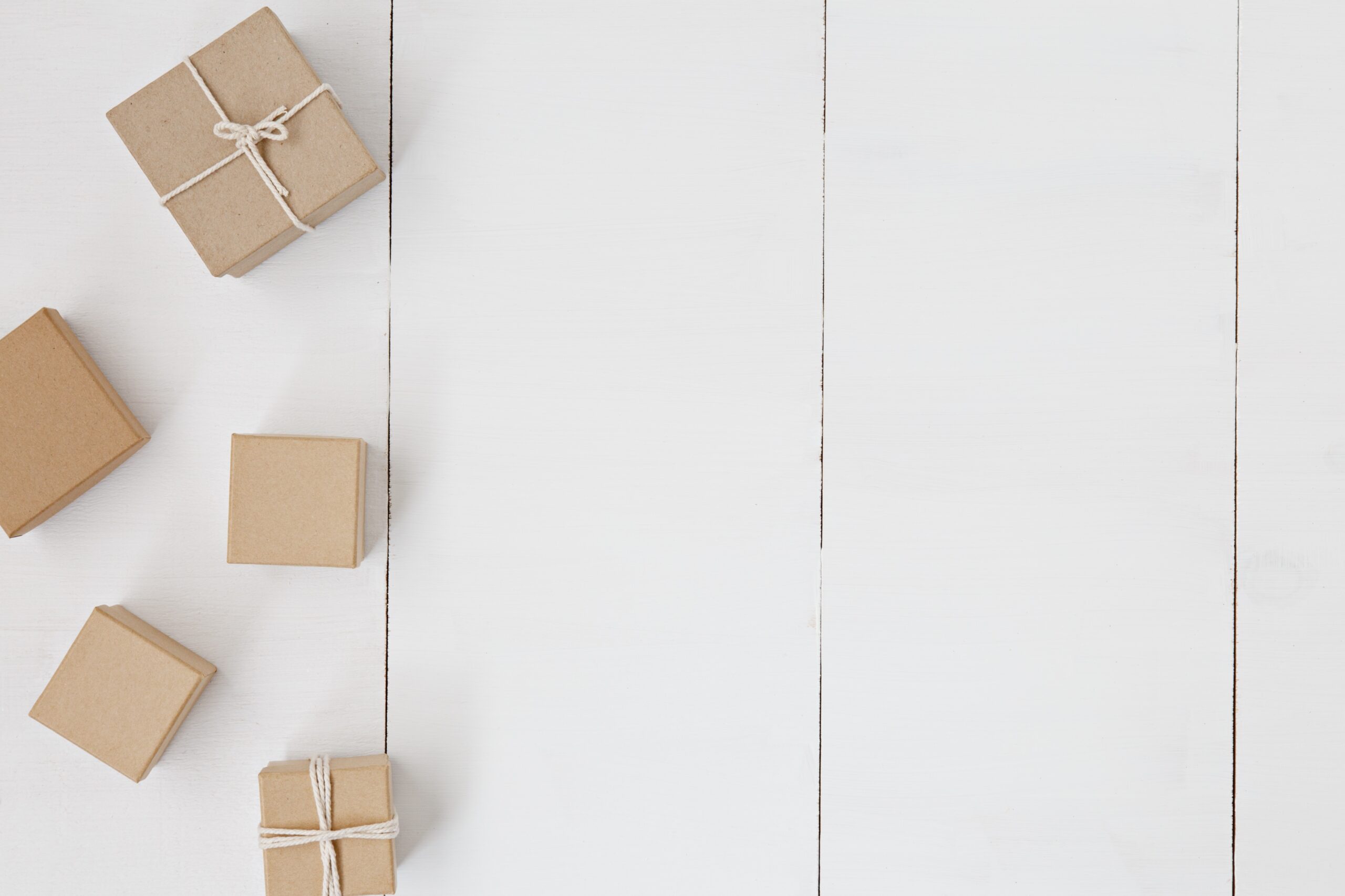 White background with brown paper boxes